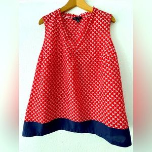 Tommy Hilfiger sleeveless red white and blue flowy cotton tank top, size: XL